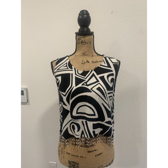 F-159) Shorts sleeves womens top size S Black and white color Key lime pie - Picture 2 of 7